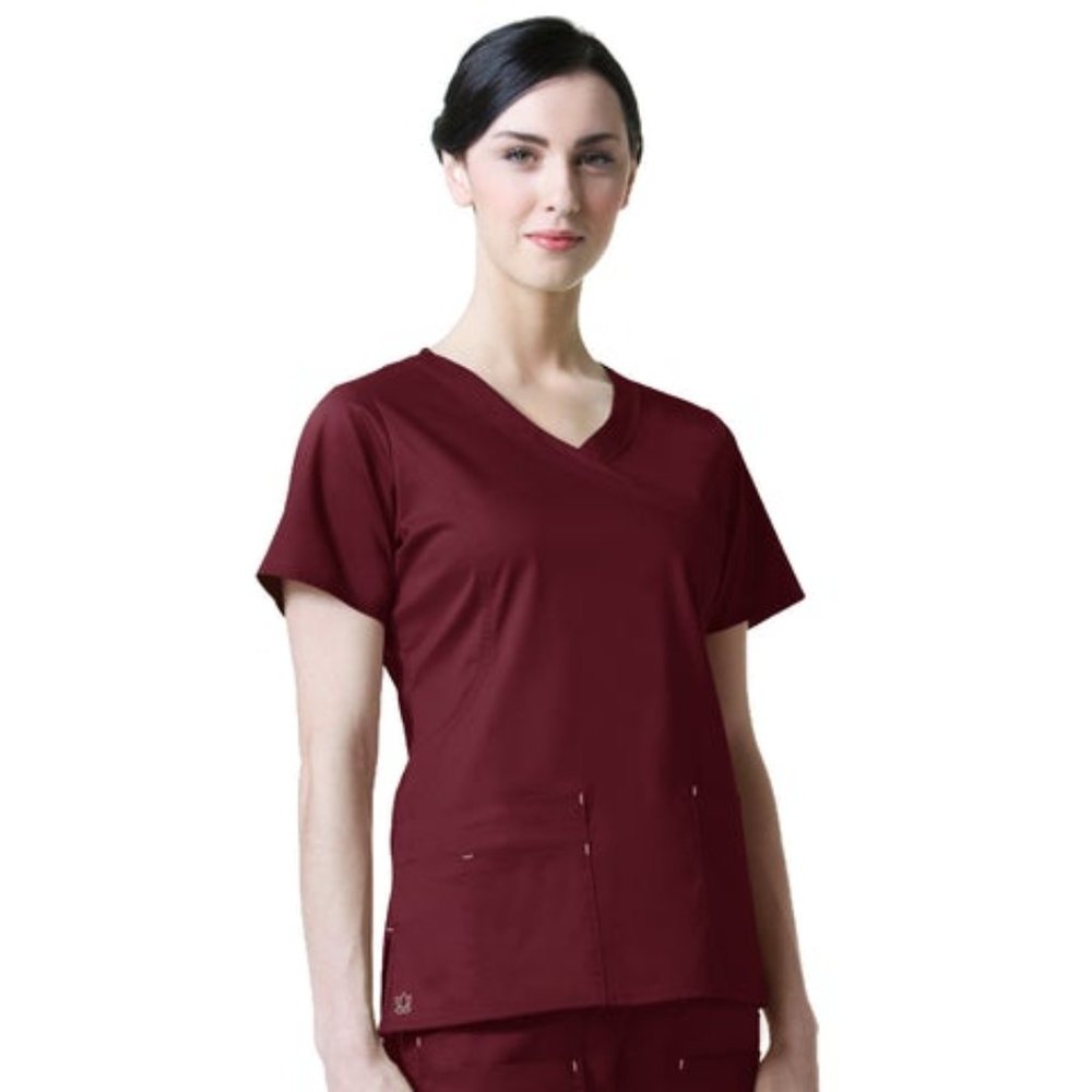 Maevn Blossom Y-Neck Mock Wrap Top in Wine Style 1102 Medium